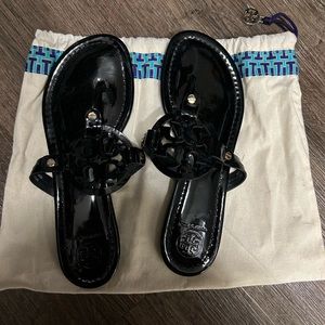 Black Patent Tory Burch Miller Sandals with Dust Bag